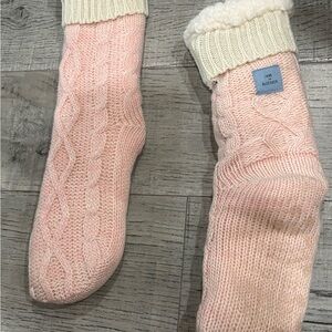 Pink Cable Knit Slipper Socks